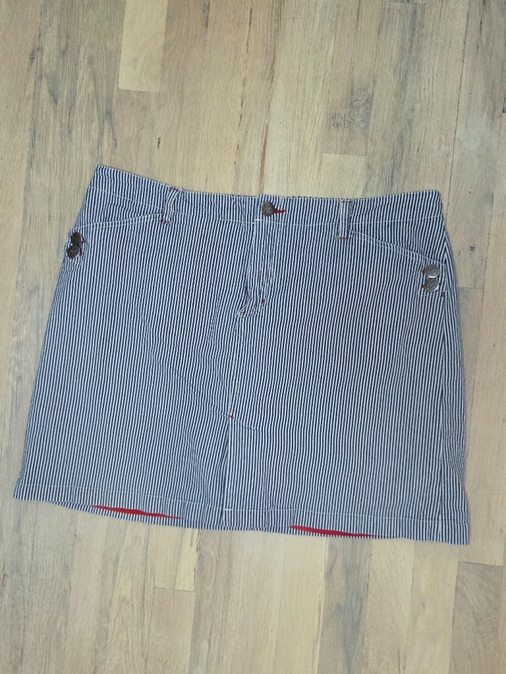 Venezia Blue White Striped Skort Size 18 Plus Cotton Stretch Red Stitching